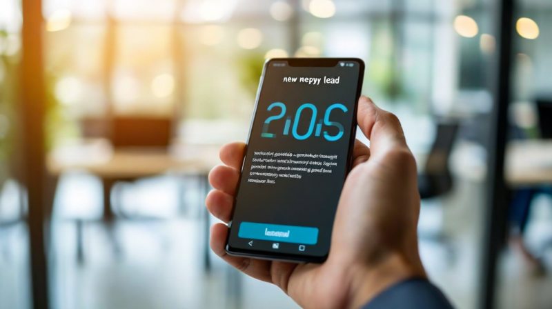Smartphone showing new lead notification